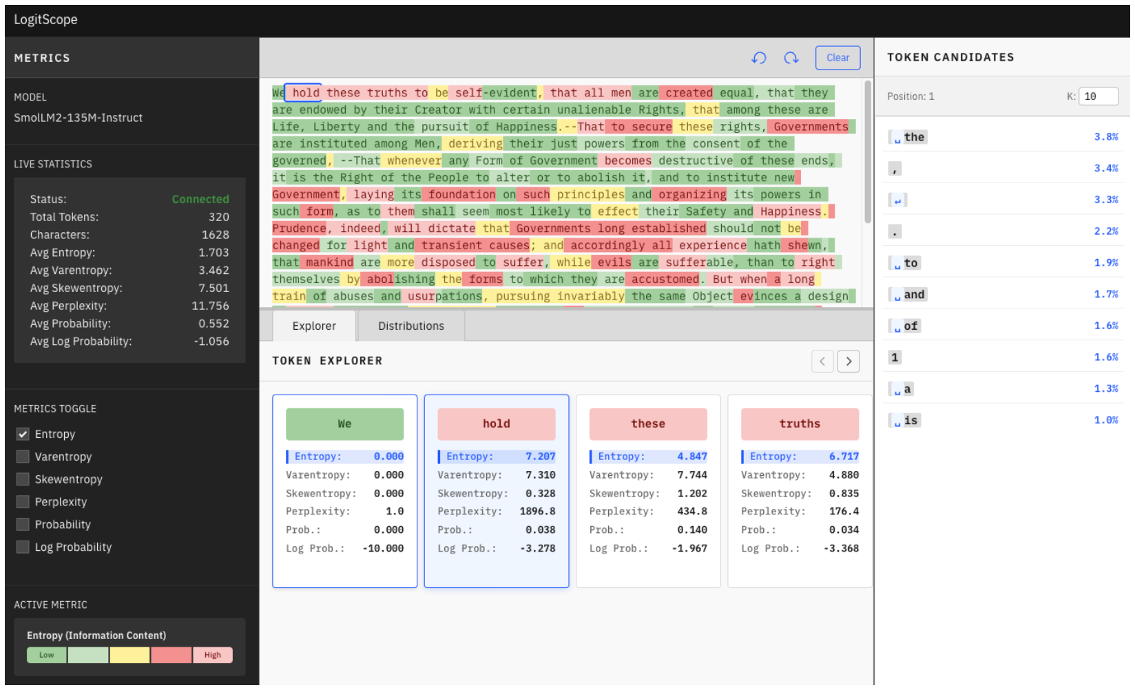 Figure 3: The web interface displaying the entropy metric.